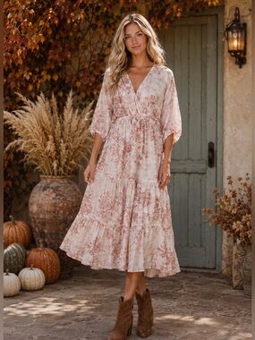 Lovestitch — Blush Garden Tiered Midi Dress